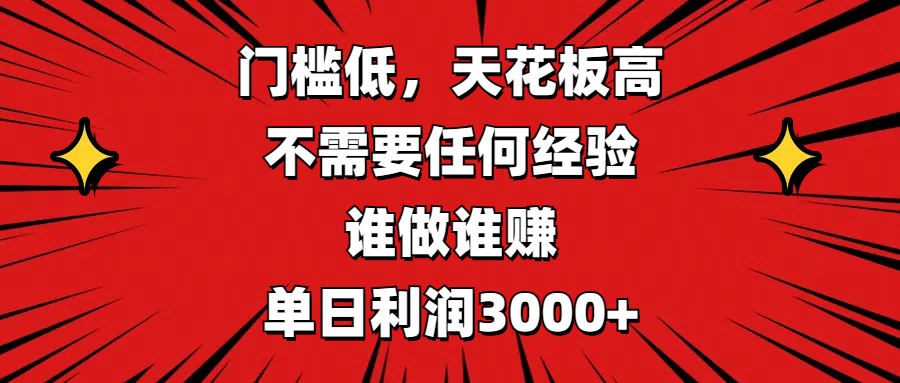 门槛低，收益高，不需要任何经验，谁做谁赚，单日利润3000+-伊恩资源网