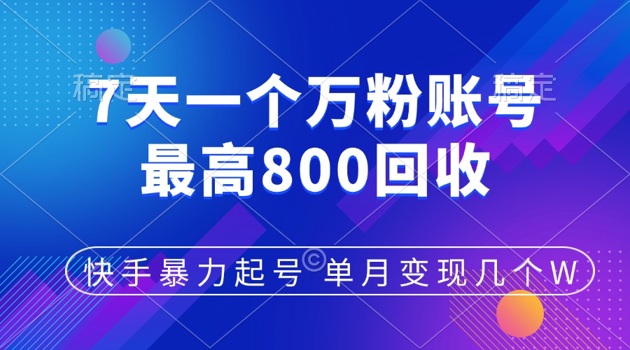 快手暴力起号，7天涨万粉，小白当天起号，多种变现方式，账号包回收，单月变现几个W-伊恩资源网