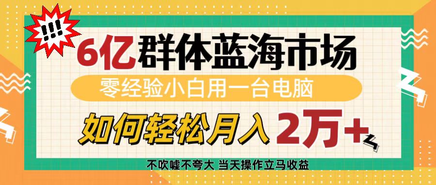 6亿群体蓝海市场，零经验小白用一台电脑，如何轻松月入2万+-伊恩资源网