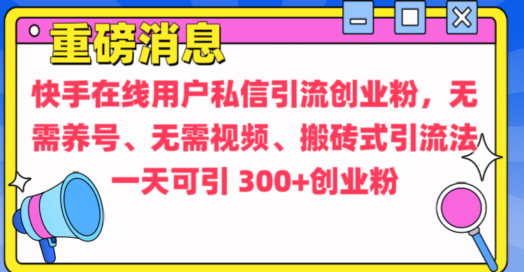 通过给快手在线用户私信引流创业粉，无需养号、无需视频、搬砖式引流法，一天可引300+创业粉-伊恩资源网