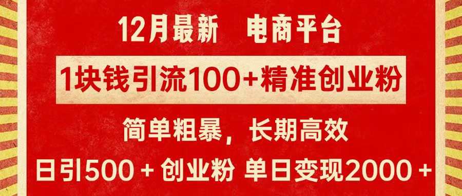 拼多多淘宝电商平台1块钱引流100个精准创业粉，简单粗暴高效长期精准，单人单日引流500+创业粉，日变现2000+-伊恩资源网