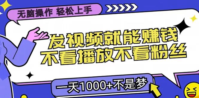 只要发视频就能赚钱？无脑操作，不看播放不看粉丝，小白轻松上手，一天1000+-伊恩资源网