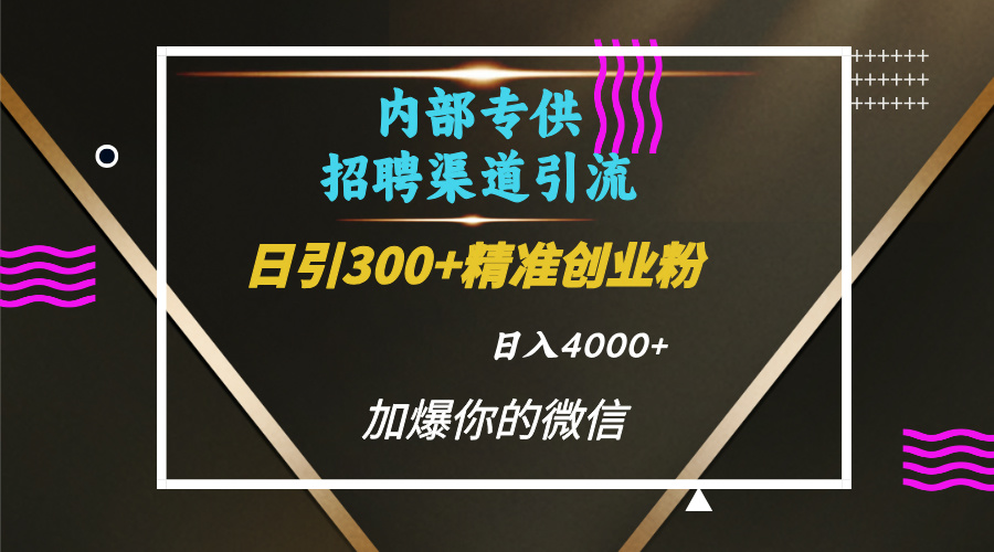 内部招聘引流技术，很实用的引流方法，流量巨大小白轻松上手日引300+精准创业粉，单日可变现4000+-伊恩资源网