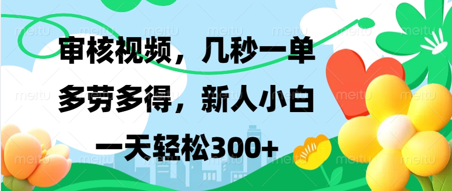 审核视频，几秒一单，多劳多得，新人小白一天轻松300+-伊恩资源网