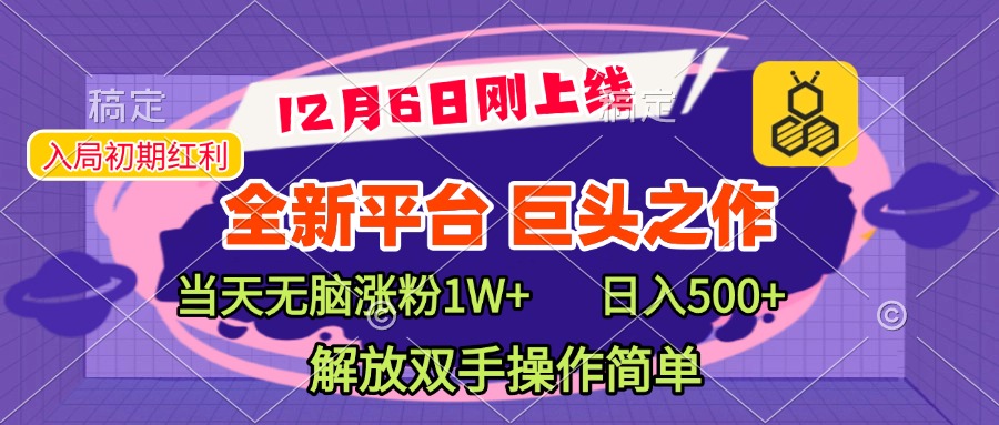 全新引流平台，巨头之作，当天无脑涨粉1W+，日入现500+，解放双手操作简单-伊恩资源网